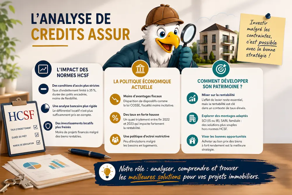 Analyse des normes HCSF et stratégies d’investissement locatif par la mascotte CREDITS ASSUR