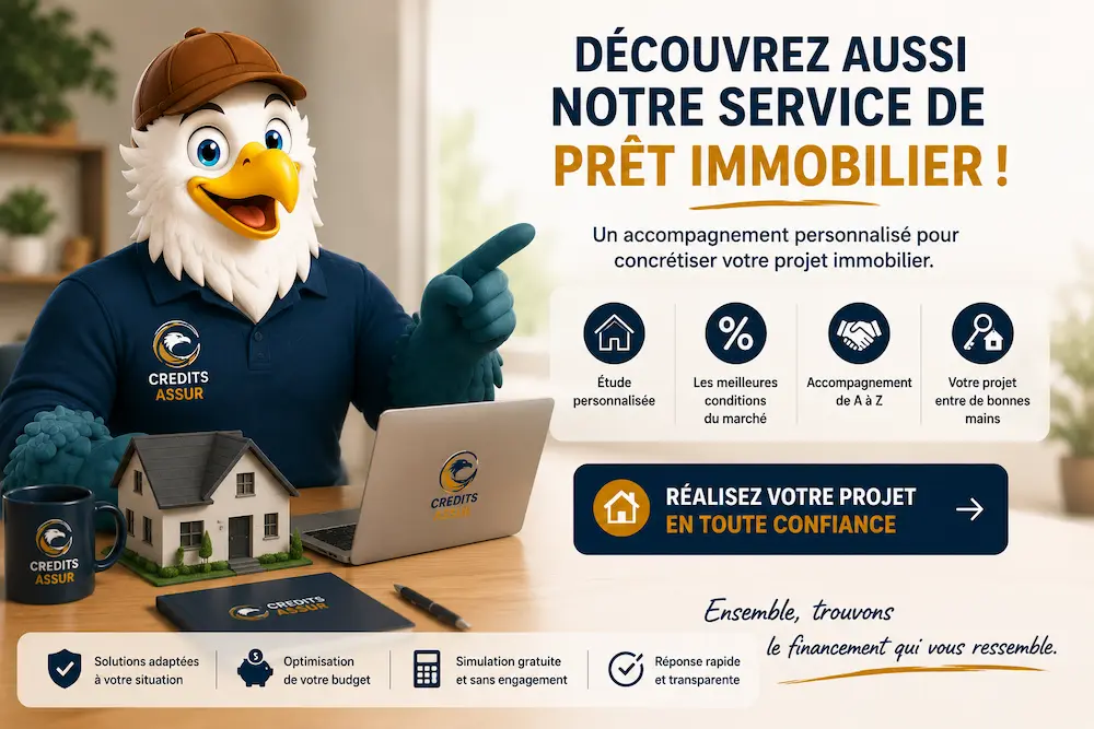 Mascotte CREDITS ASSUR présentant son service de prêt immobilier pour optimiser un financement