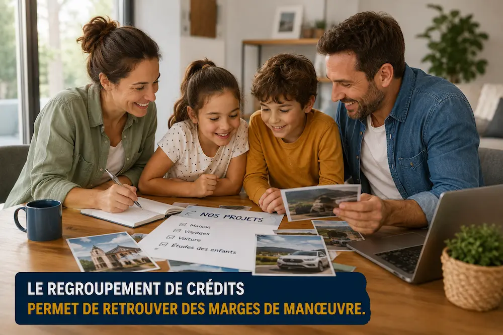 Famille retrouvant une capacité financière pour ses projets grâce au regroupement de crédits