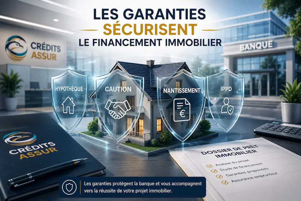 Maison protégée par les principales garanties bancaires d'un crédit immobilier : hypothèque, caution, nantissement et IPPD.