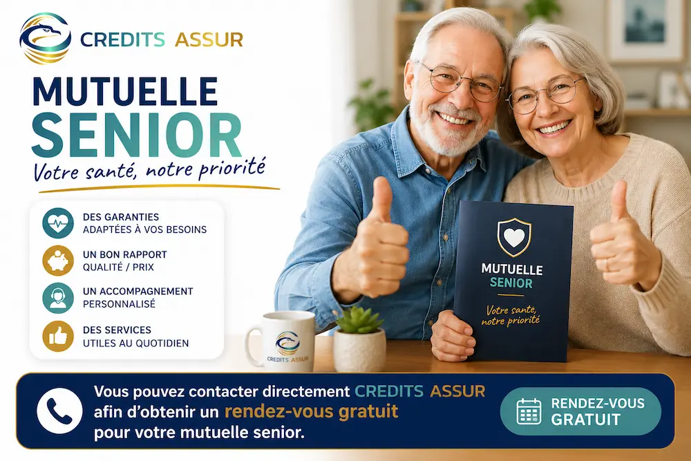 Couple de seniors satisfait de sa mutuelle santé senior avec accompagnement personnalisé proposé par Crédits Assur.