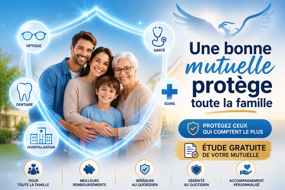 Assurance santé protégeant une famille avec remboursements optique, dentaire et hospitalisation grâce à une couverture adaptée.
