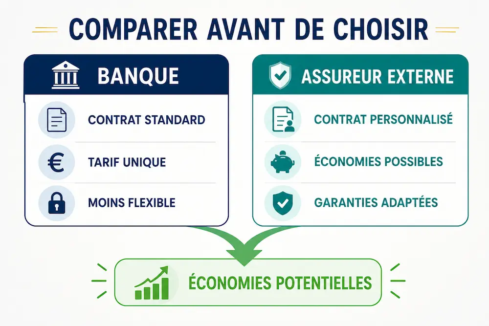 Comparatif entre assurance de prêt bancaire et délégation d'assurance externe.