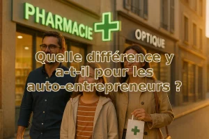 Mutuelle auto-entrepreneur : différences avec salariés — famille devant pharmacie et optique à Perpignan