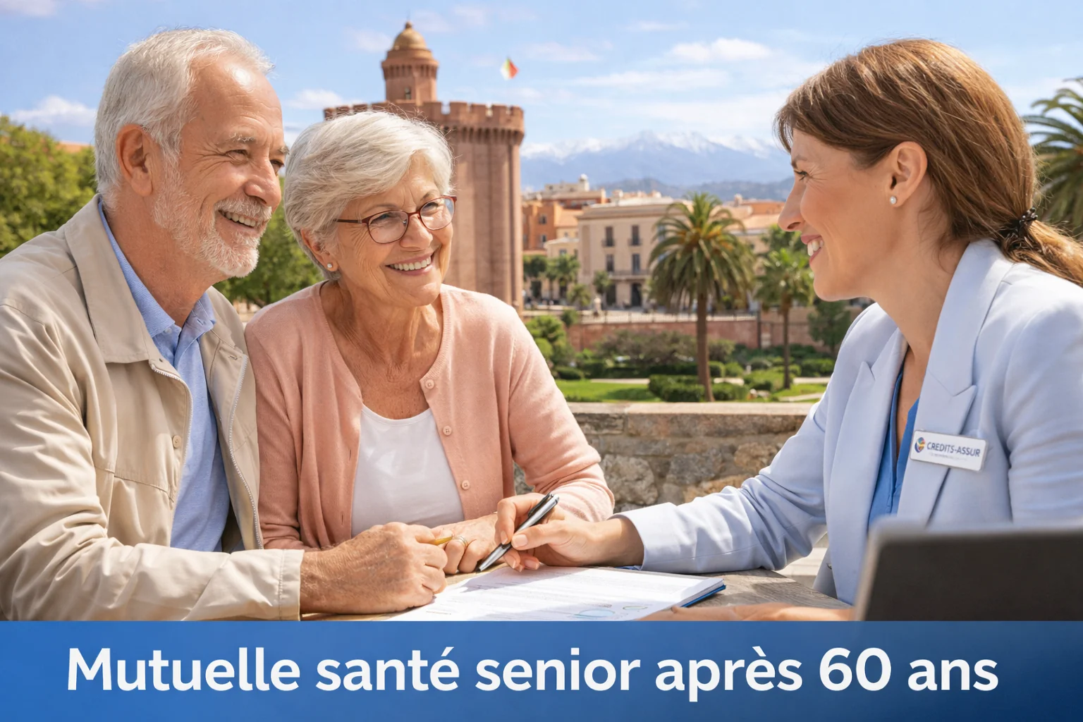 Couple senior rencontrant un conseiller CREDITS ASSUR à Perpignan pour choisir une mutuelle santé senior après 60 ans