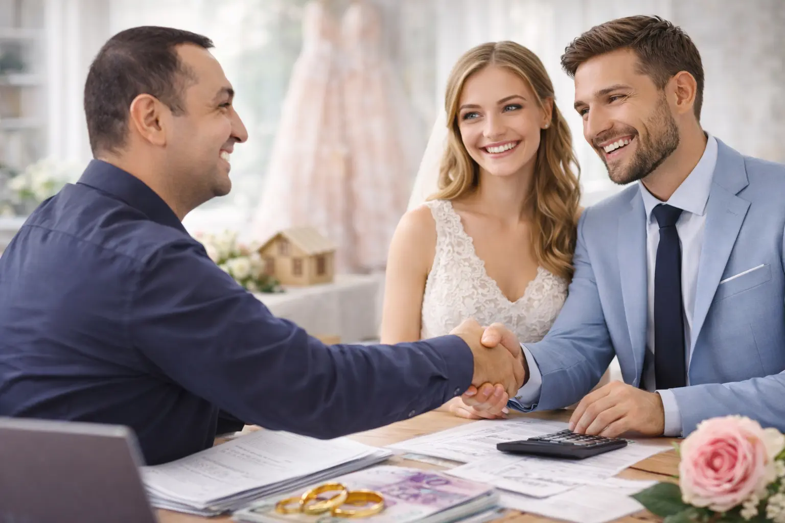 conseiller CREDITS ASSUR accompagnant un couple pour financer leur mariage grâce à un regroupement de crédits à Perpignan