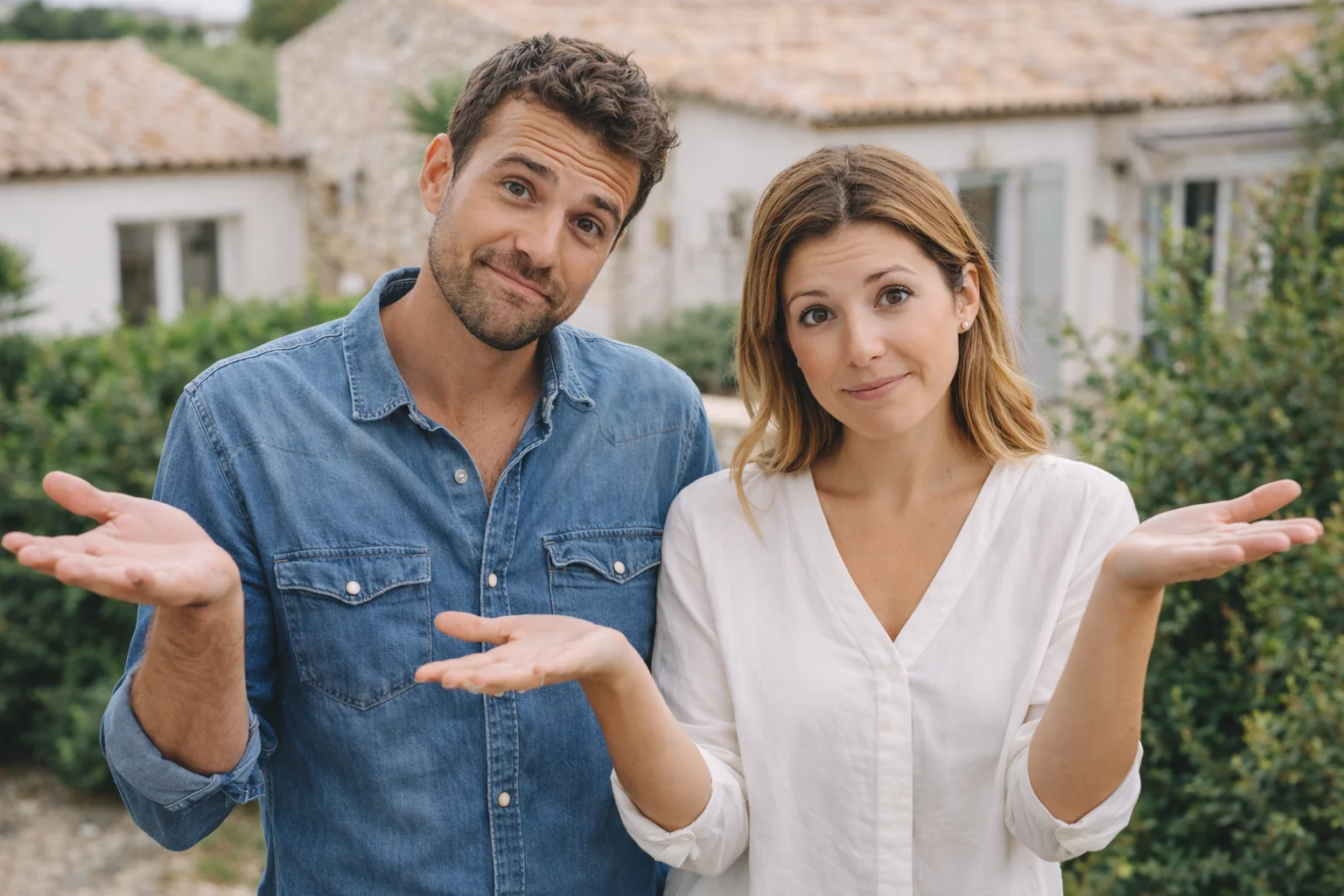 couple_question_budget_maison Couple devant une maison se demandant quel budget immobilier ils peuvent emprunter