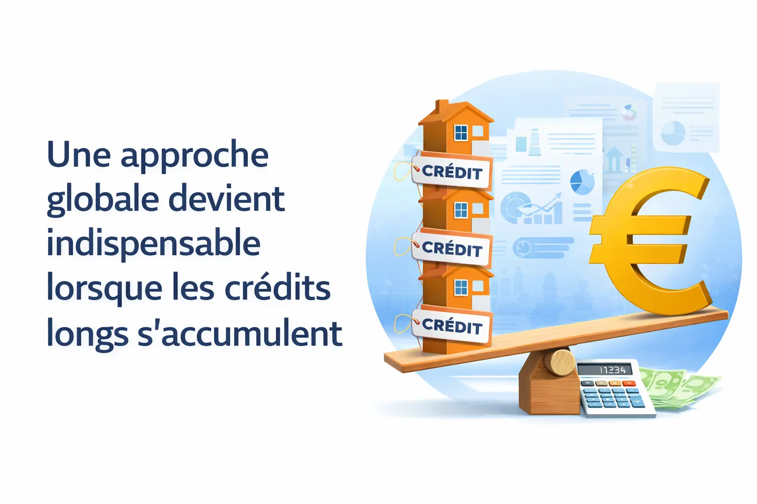 Approche globale du regroupement de credits avec plusieurs prêts longs et équilibre financier illustré